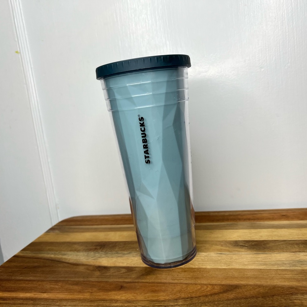 STARBUCKS 2012 Light Teal Venti Chiseled prism cold Cup tumbler 24 FL OZ.